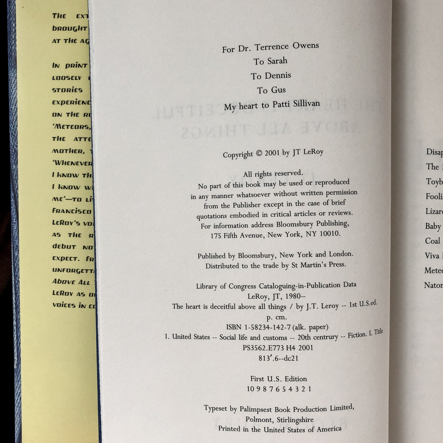 The Heart is Deceitful Above All Things by J.T. Leroy [FIRST EDITION] - Bookshop Apocalypse