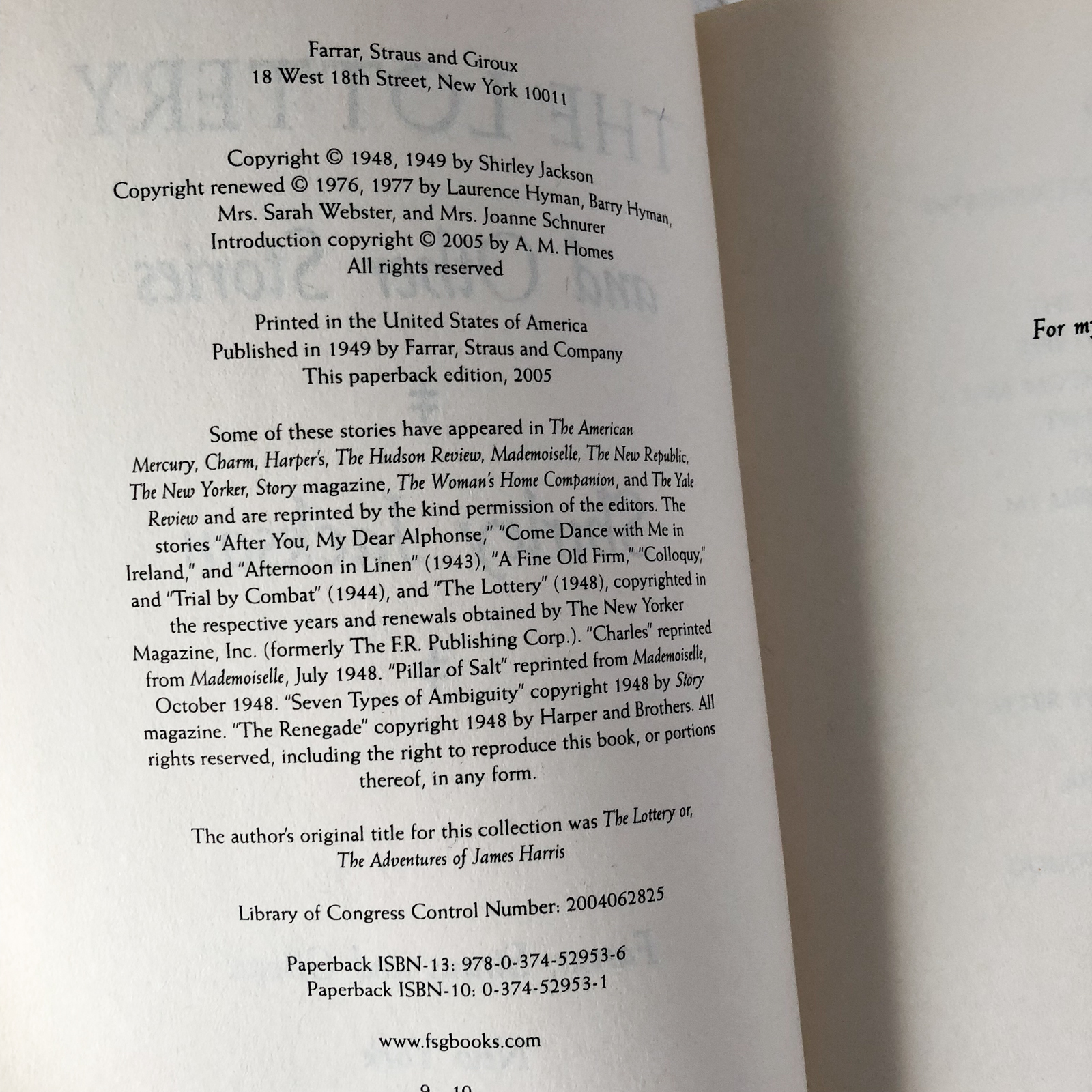 The Lottery & Other Stories by Shirley Jackson [2005 TRADE PAPERBACK] - Bookshop Apocalypse