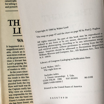 The Night Lives On: Untold Stories & Secrets Behind the Sinking of the Titanic by Walter Lord [FIRST EDITION] - Bookshop Apocalypse
