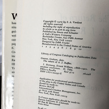 The Return of A.J. Raffles: A Play by Graham Greene [FIRST EDITION] - Bookshop Apocalypse