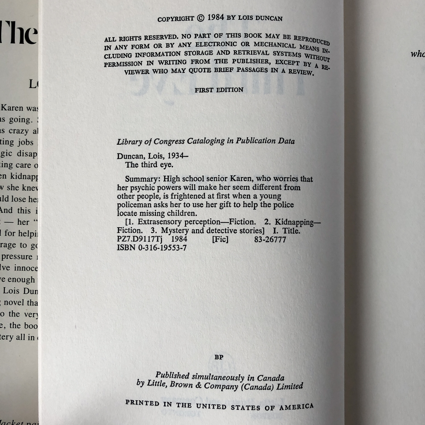 The Third Eye by Lois Duncan [FIRST EDITION] - Bookshop Apocalypse