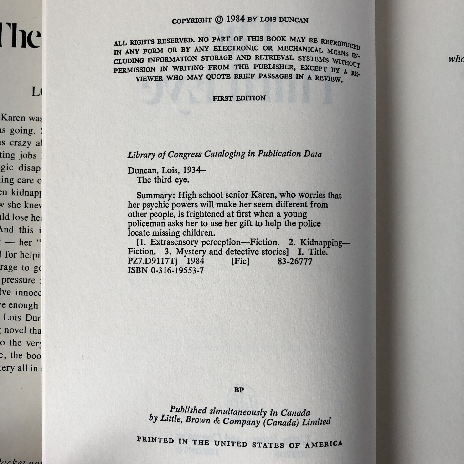 The Third Eye by Lois Duncan [FIRST EDITION] - Bookshop Apocalypse
