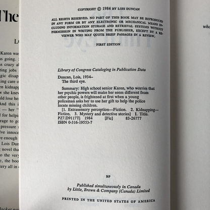 The Third Eye by Lois Duncan [FIRST EDITION] - Bookshop Apocalypse
