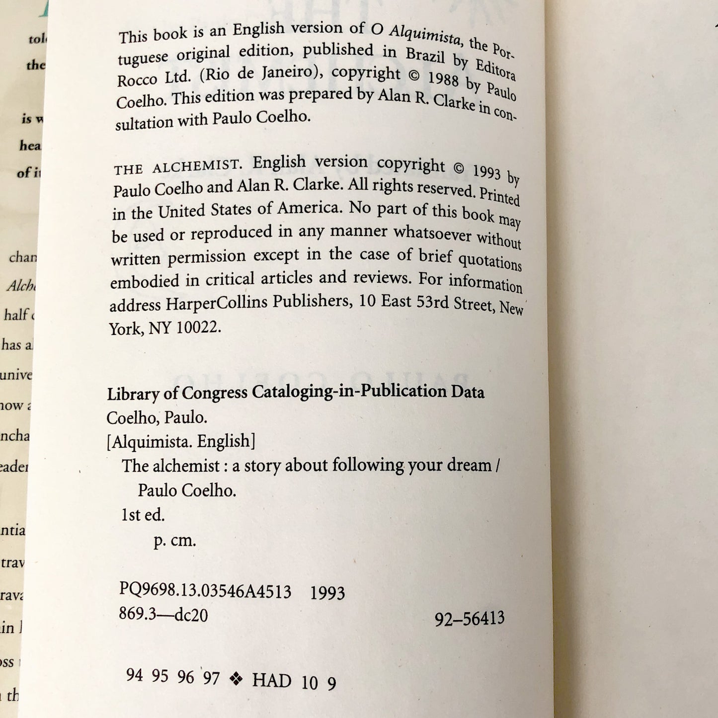 The Alchemist by Paulo Coelho [U.S. FIRST EDITION] 1993 • Harper Collins
