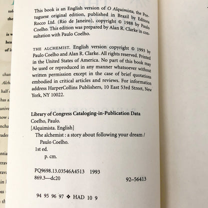 The Alchemist by Paulo Coelho [U.S. FIRST EDITION] 1993 • Harper Collins