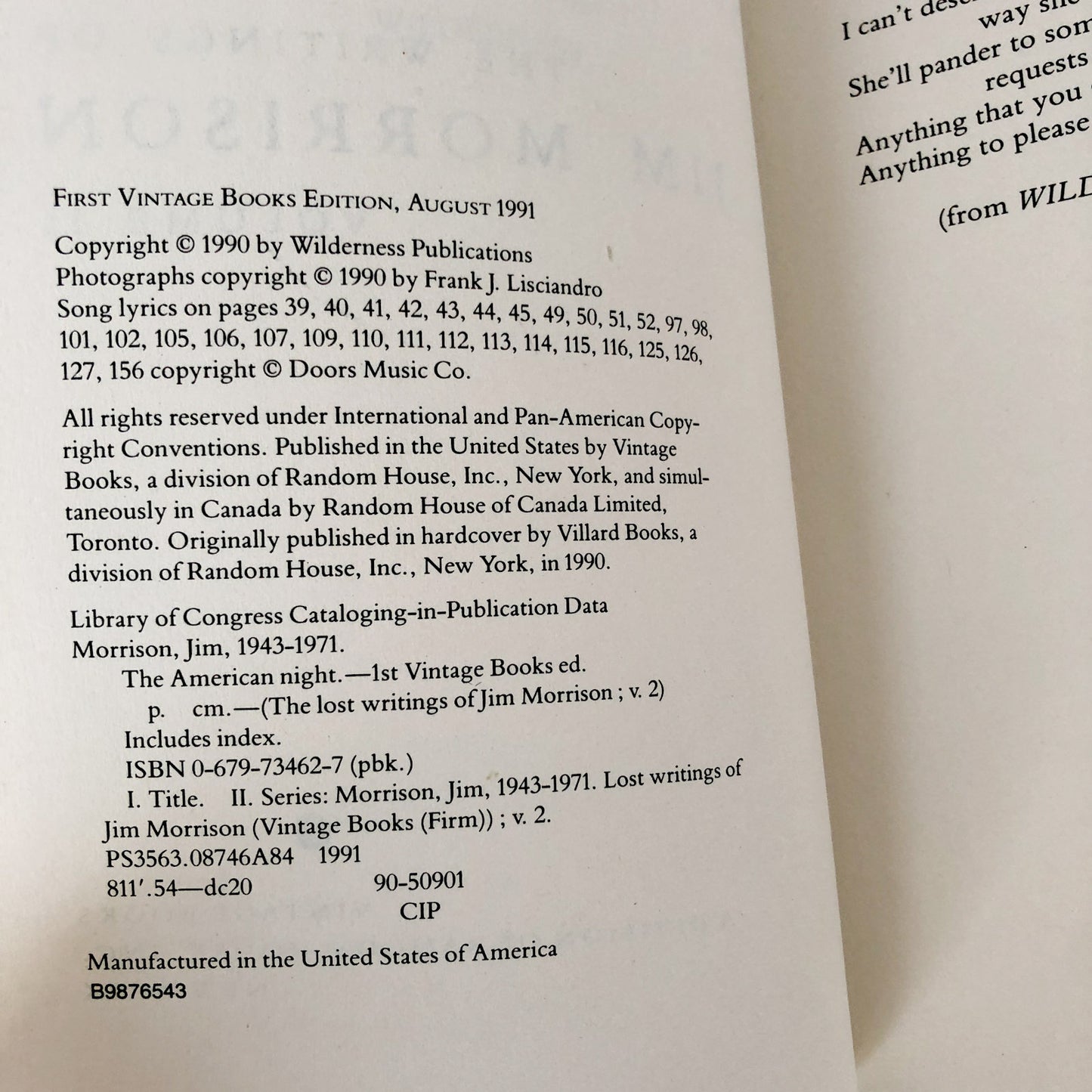 The American Night: The Lost Writings of Jim Morrison, Vol. 2 [1991 PAPERBACK]