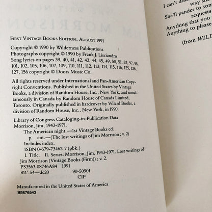 The American Night: The Lost Writings of Jim Morrison, Vol. 2 [1991 PAPERBACK]