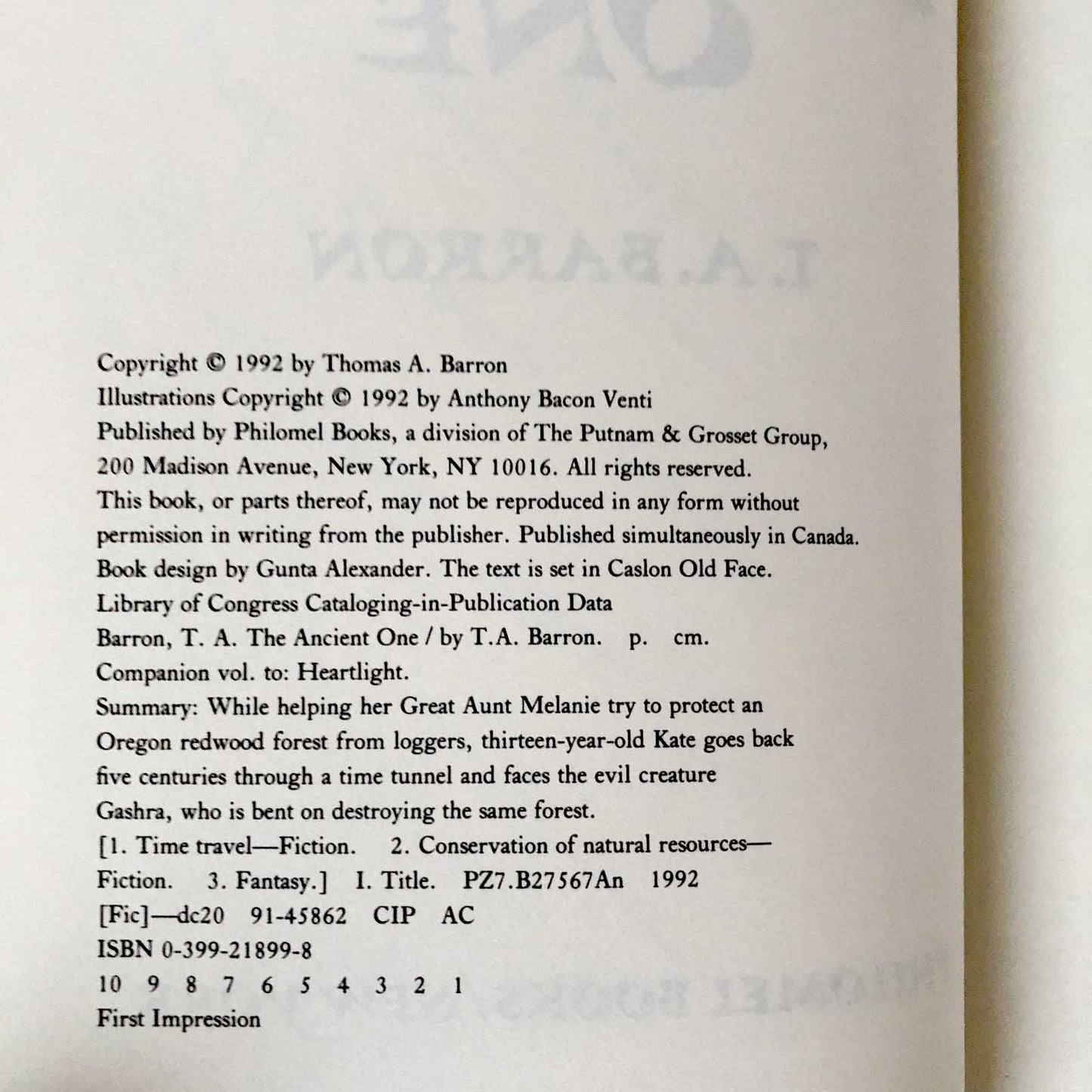 The Ancient One by T.A Barron SIGNED! [FIRST EDITION / FIRST PRINTING] 1992