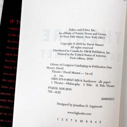 Theatre by David Mamet [FIRST EDITION / FIRST PRINTING] 2010