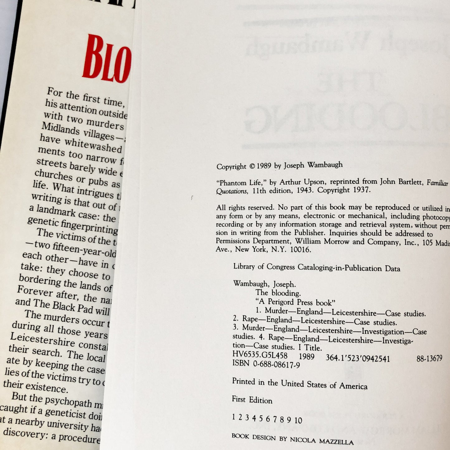 The Blooding by Joseph Wambaugh [FIRST EDITION / FIRST PRINTING] 1989