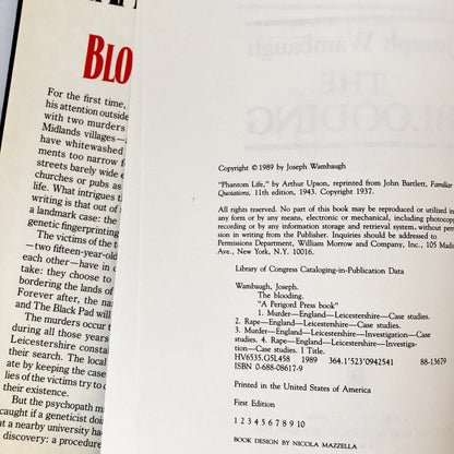 The Blooding by Joseph Wambaugh [FIRST EDITION / FIRST PRINTING] 1989