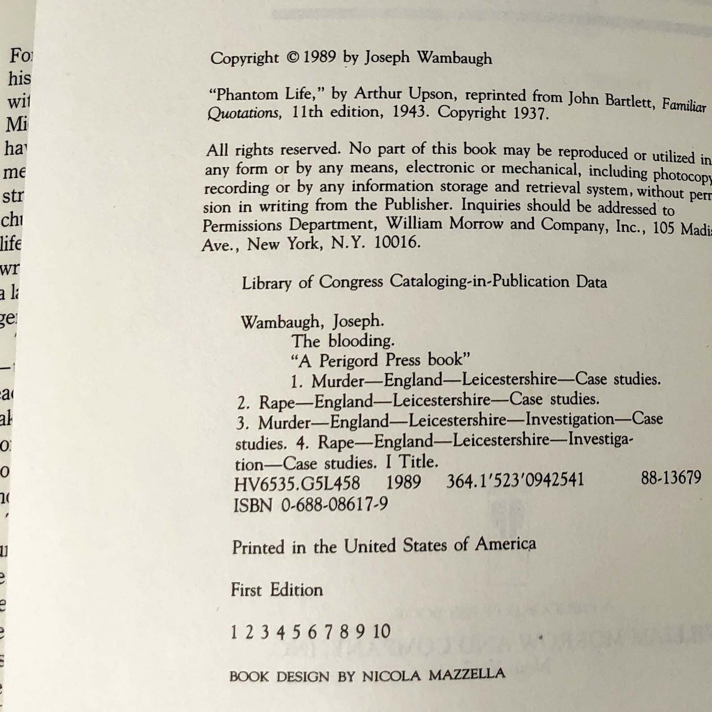 The Blooding by Joseph Wambaugh SIGNED! [FIRST EDITION • FIRST PRINTING] 1989