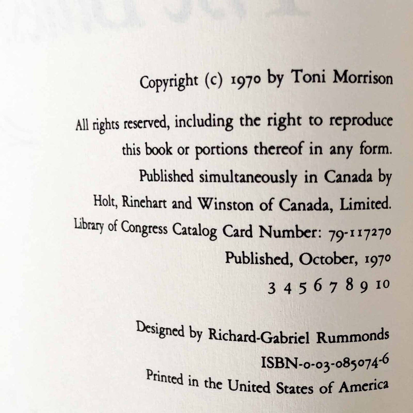 The Bluest Eye by Toni Morrison [FIRST EDITION? / THIRD PRINTING] 1970