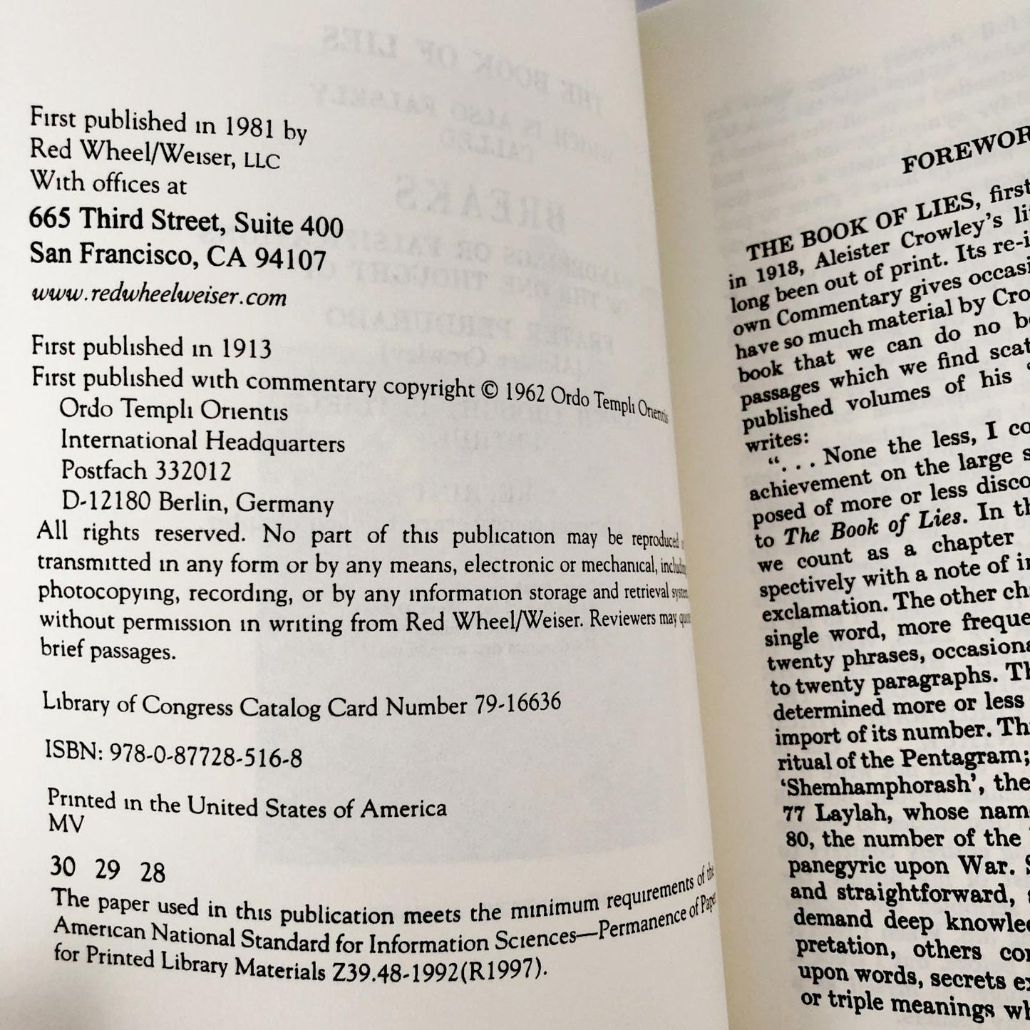 The Book of Lies by Aleister Crowley [TRADE PAPERBACK] 1981 ❧ Weiser Books