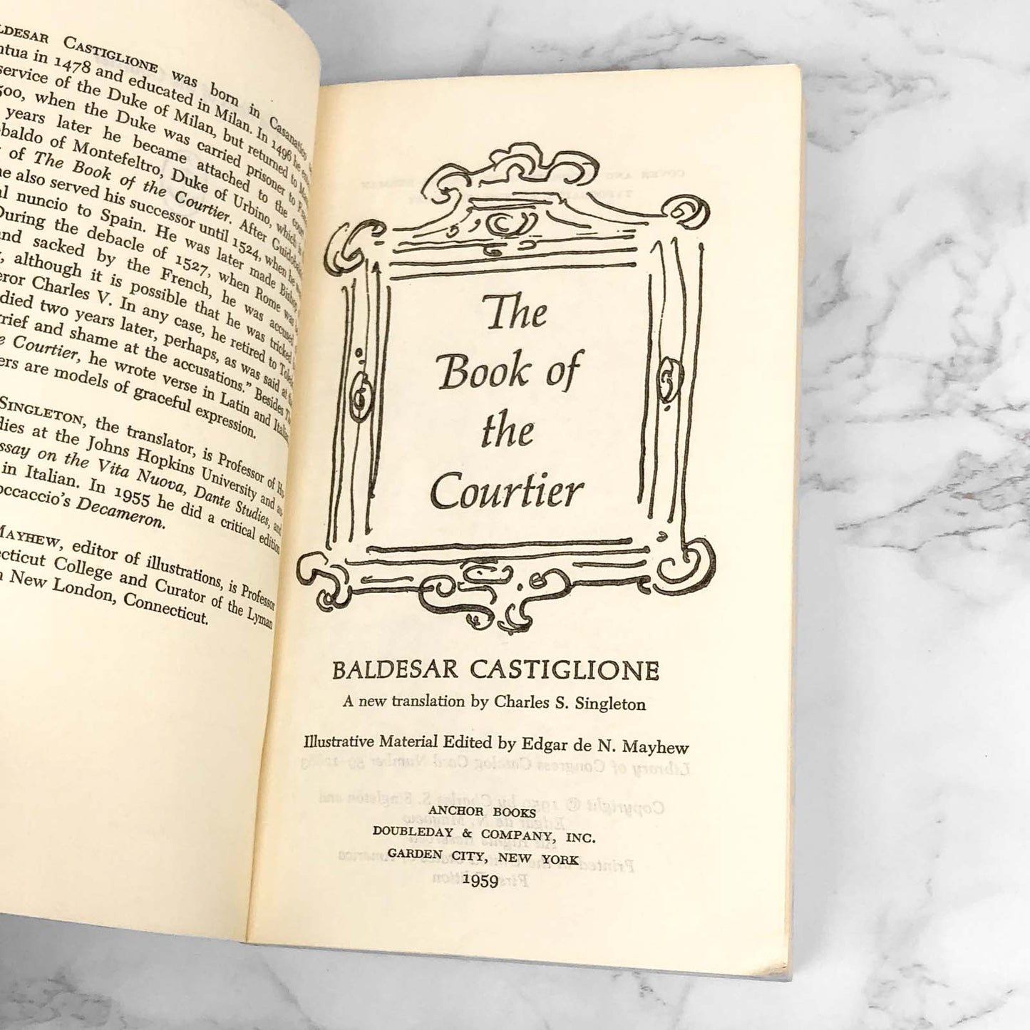 The Book of the Courtier by Baldassare Castiglione [FIRST EDITION PAPERBACK] 1959 • Anchor Books