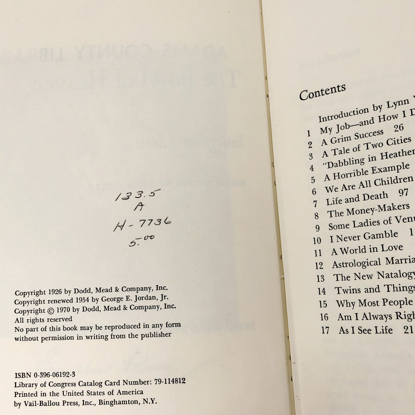 The Bowl of Heaven by Evangeline Adams [RARE SECOND EDITION] 1970 • Dodd Mead