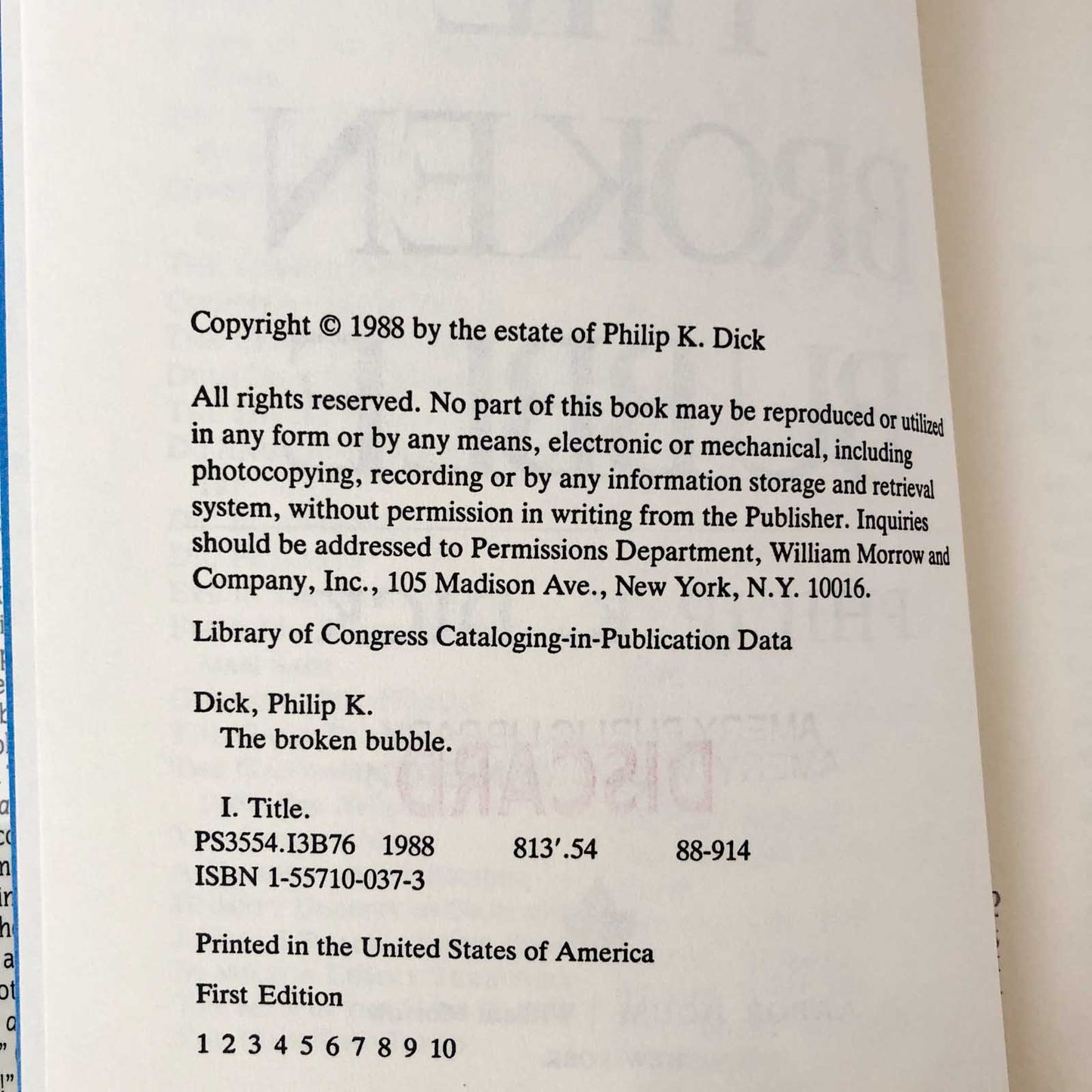 The Broken Bubble by Philip K. Dick [FIRST EDITION / FIRST PRINTING]