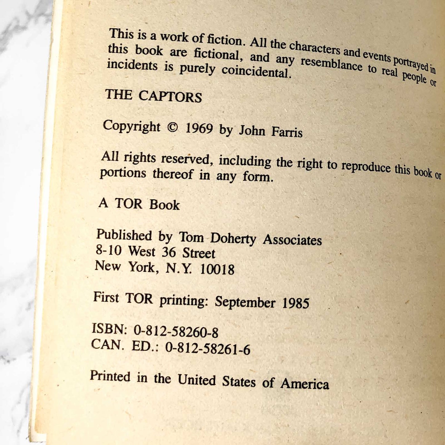 The Captors by John Farris [1985 PAPERBACK] •TOR Horror