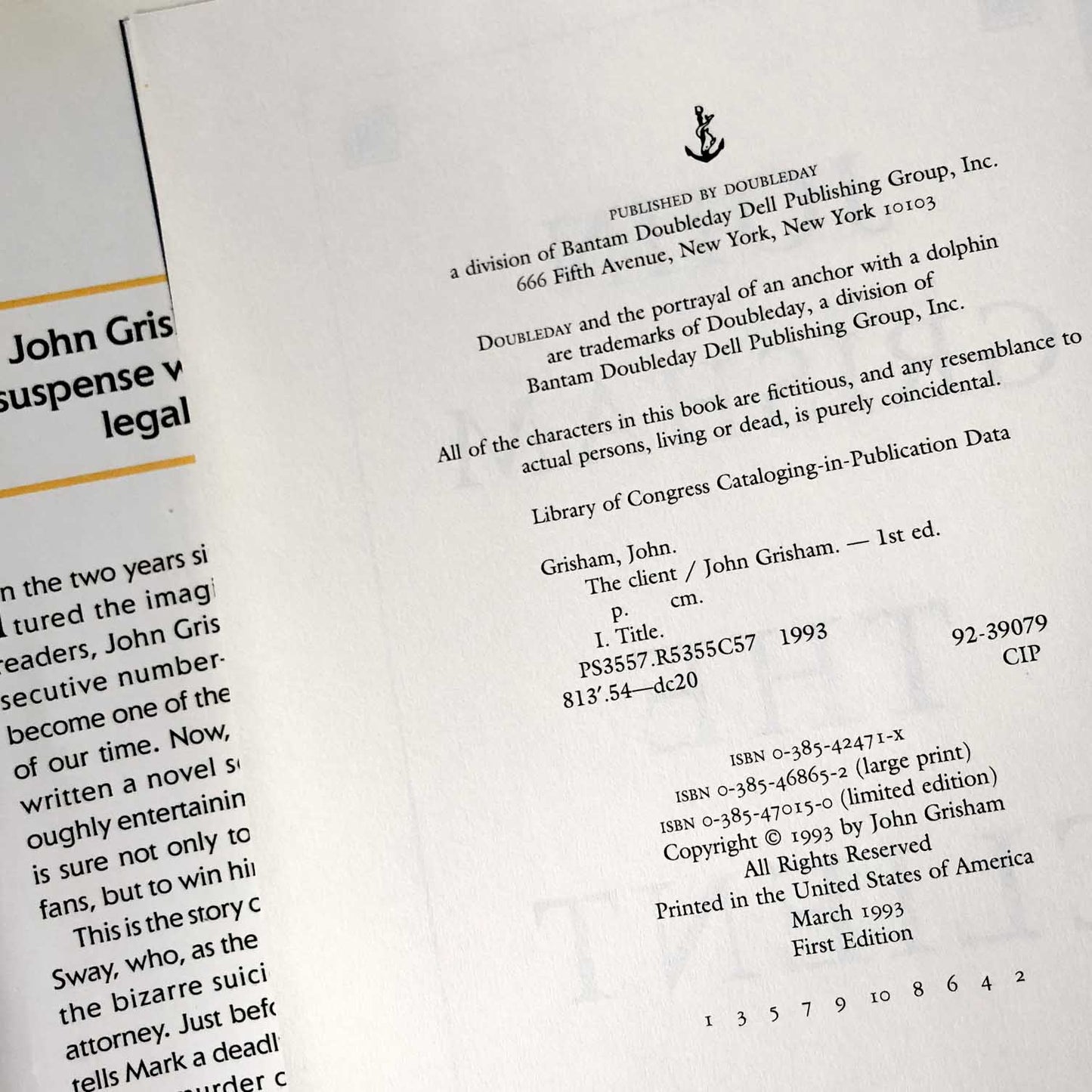 The Client by John Grisham [FIRST EDITION • FIRST PRINTING] 1993 • Doubleday