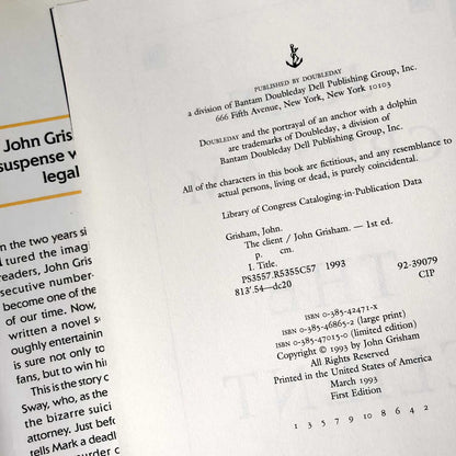 The Client by John Grisham [FIRST EDITION • FIRST PRINTING] 1993 • Doubleday