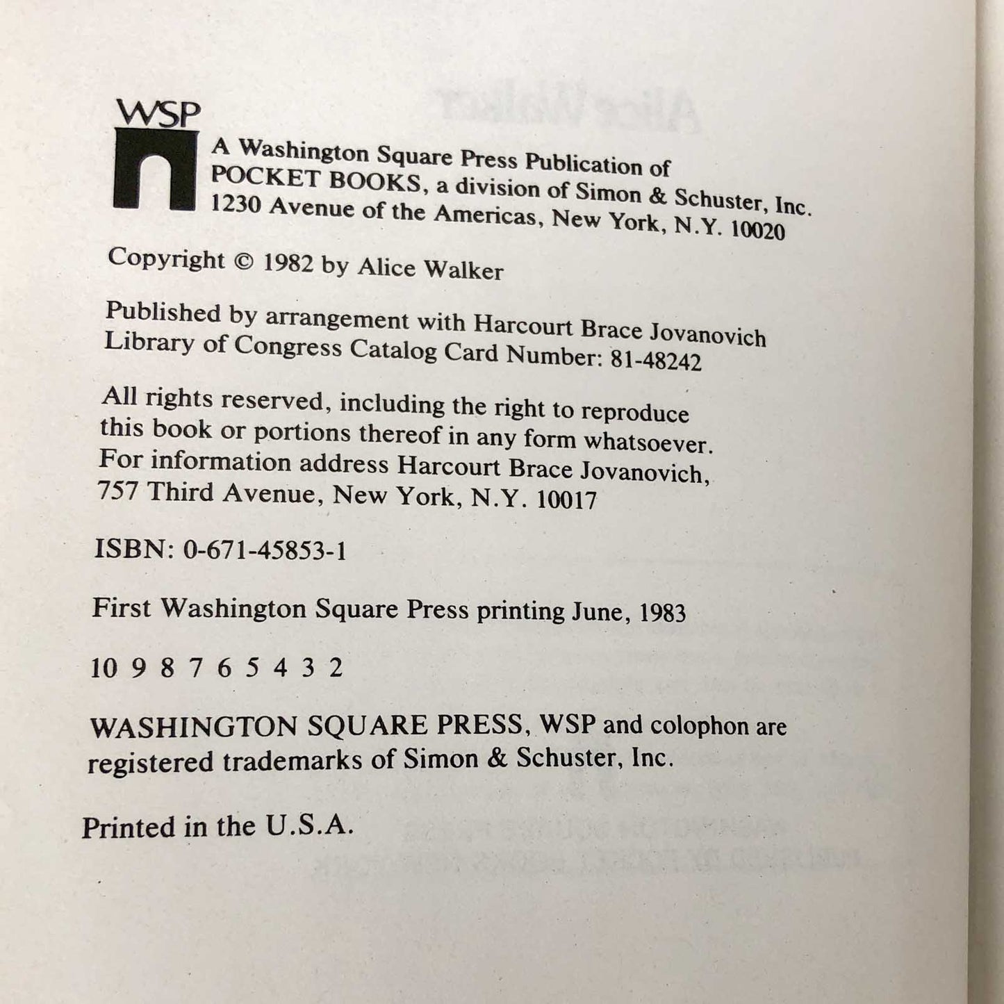 The Color Purple by Alice Walker [FIRST TRADE PAPERBACK EDITION] 1983 • Washington Square Press *Condition