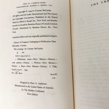 The Crossing by Cormac McCarthy [FIRST EDITION • FIRST PRINTING] 1994 • Alfred A. Knopf
