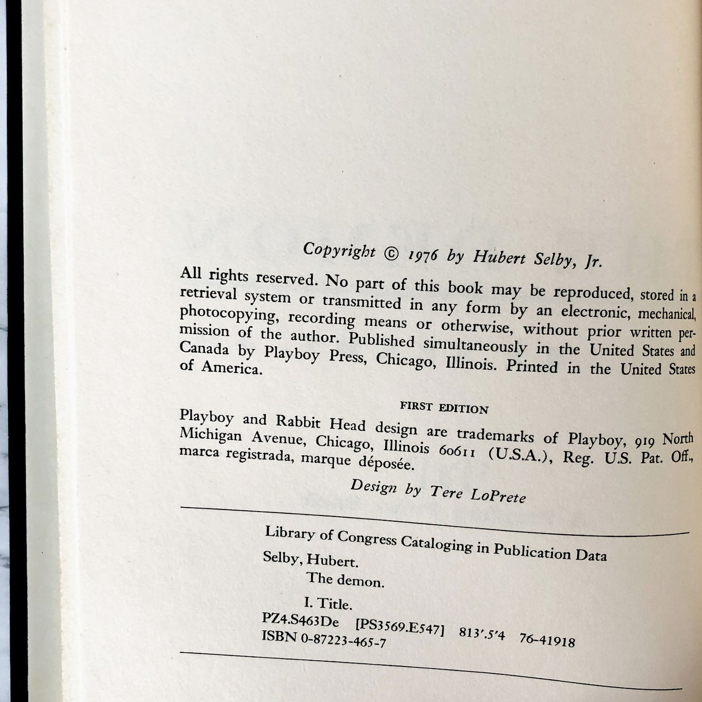 The Demon by Hubert Selby Jr. [FIRST EDITION / FIRST PRINTING] 1976