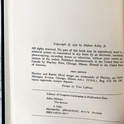 The Demon by Hubert Selby Jr. [FIRST EDITION / FIRST PRINTING] 1976
