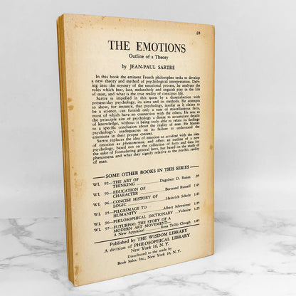 The Emotions: Outline of a Theory by Jean-Paul Sartre [FIRST PAPERBACK PRINTING] 1948