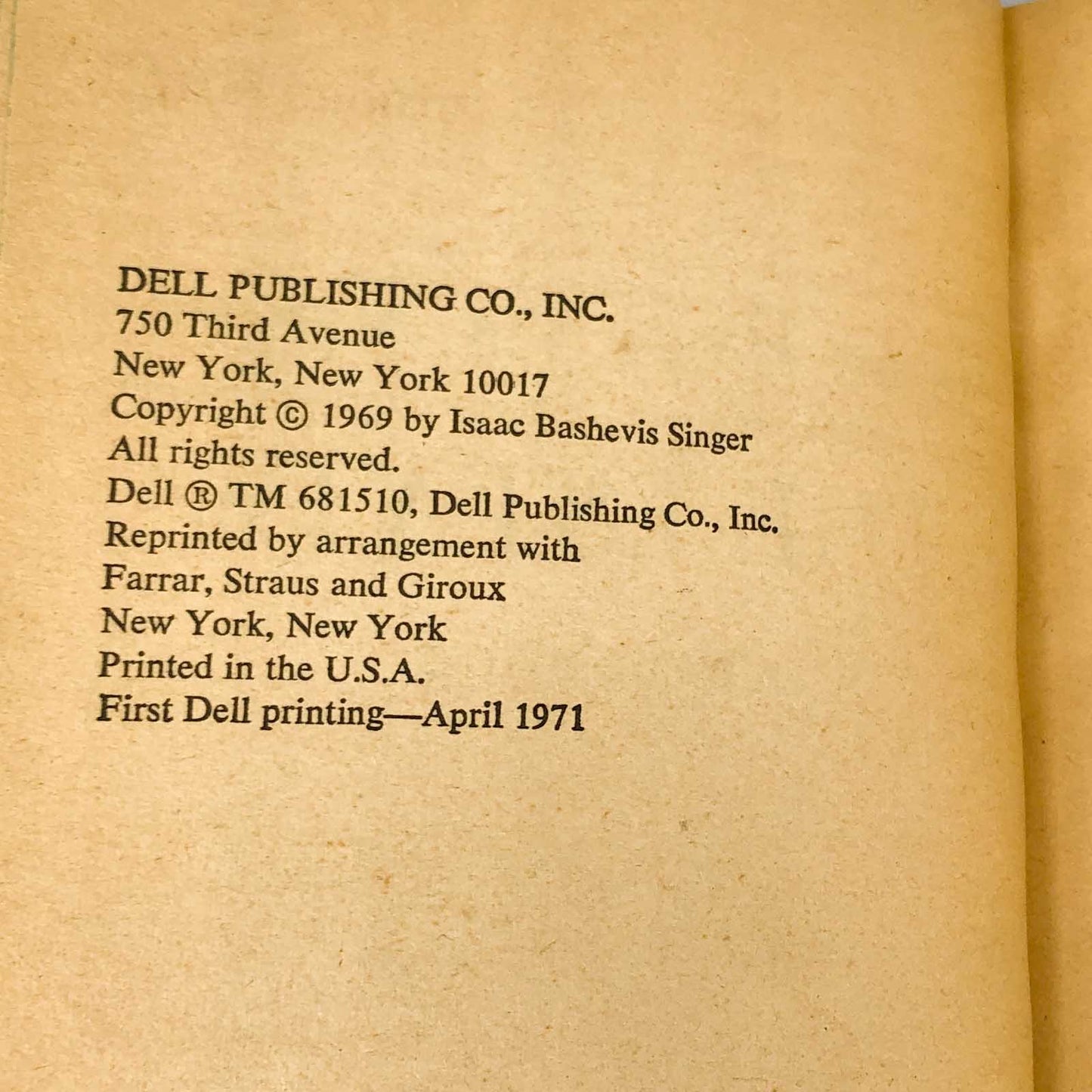 The Estate by Isaac Bashevis Singer [FIRST PAPERBACK PRINTING] 1971 • Dell