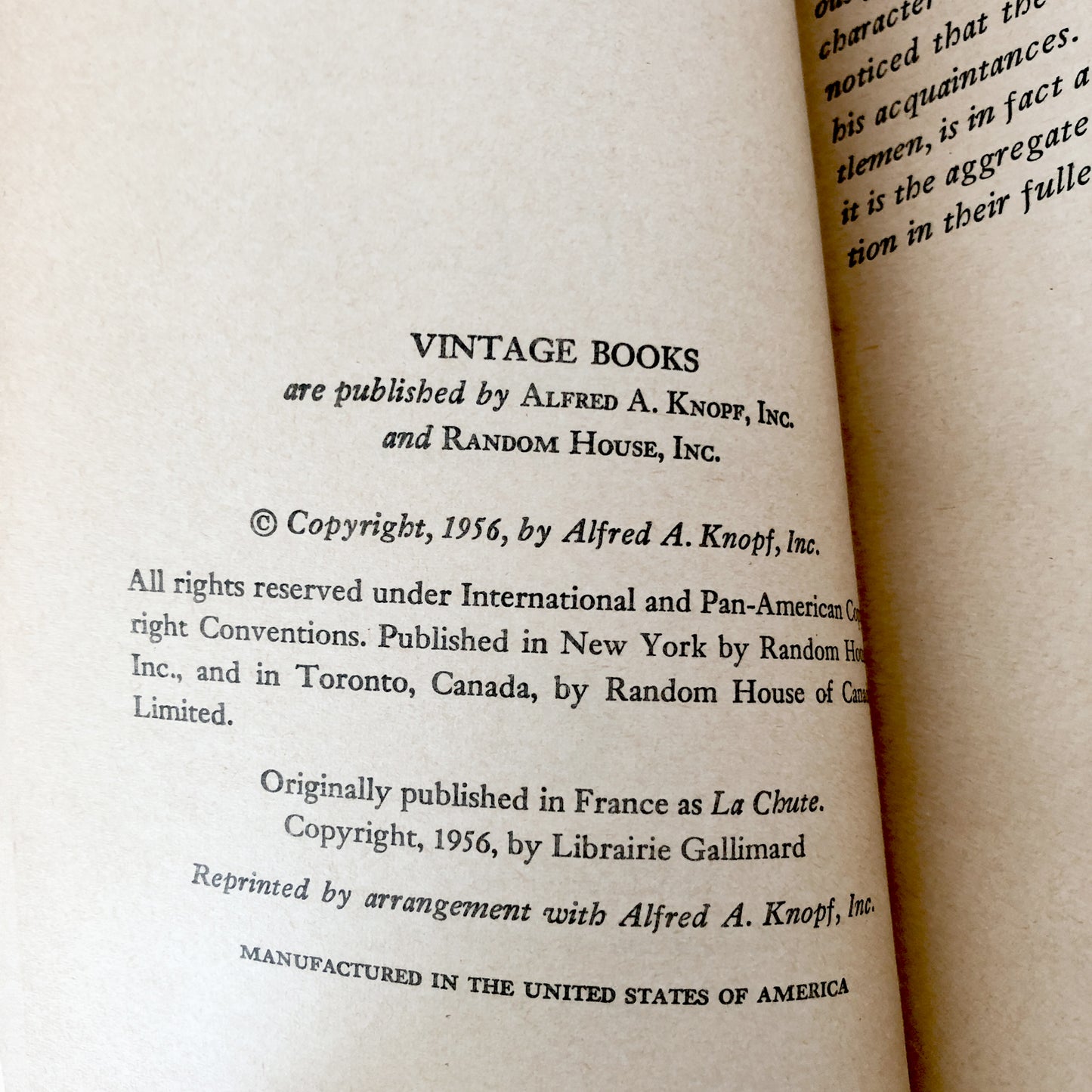 The Fall by Albert Camus [FIRST PAPERBACK PRINTING / 1956]