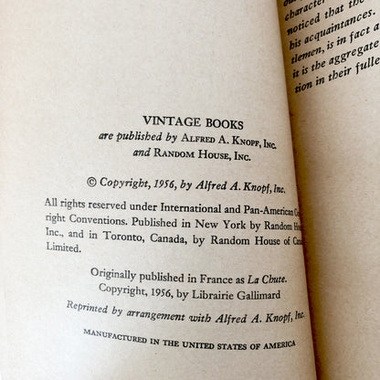 The Fall by Albert Camus [FIRST PAPERBACK PRINTING / 1956]