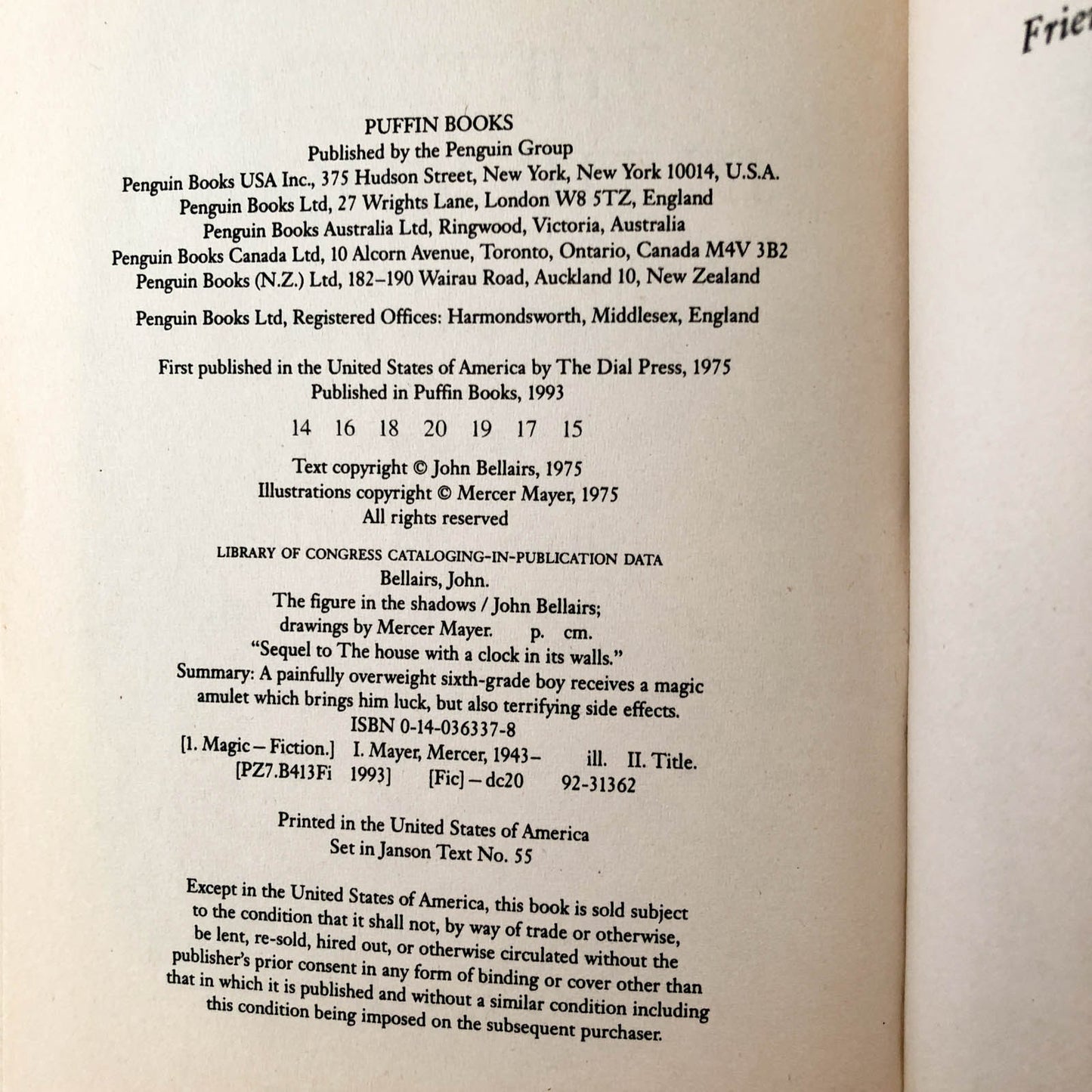 The Figure in the Shadows by John Bellairs [PERMABOUND HARDBACK / 1999]