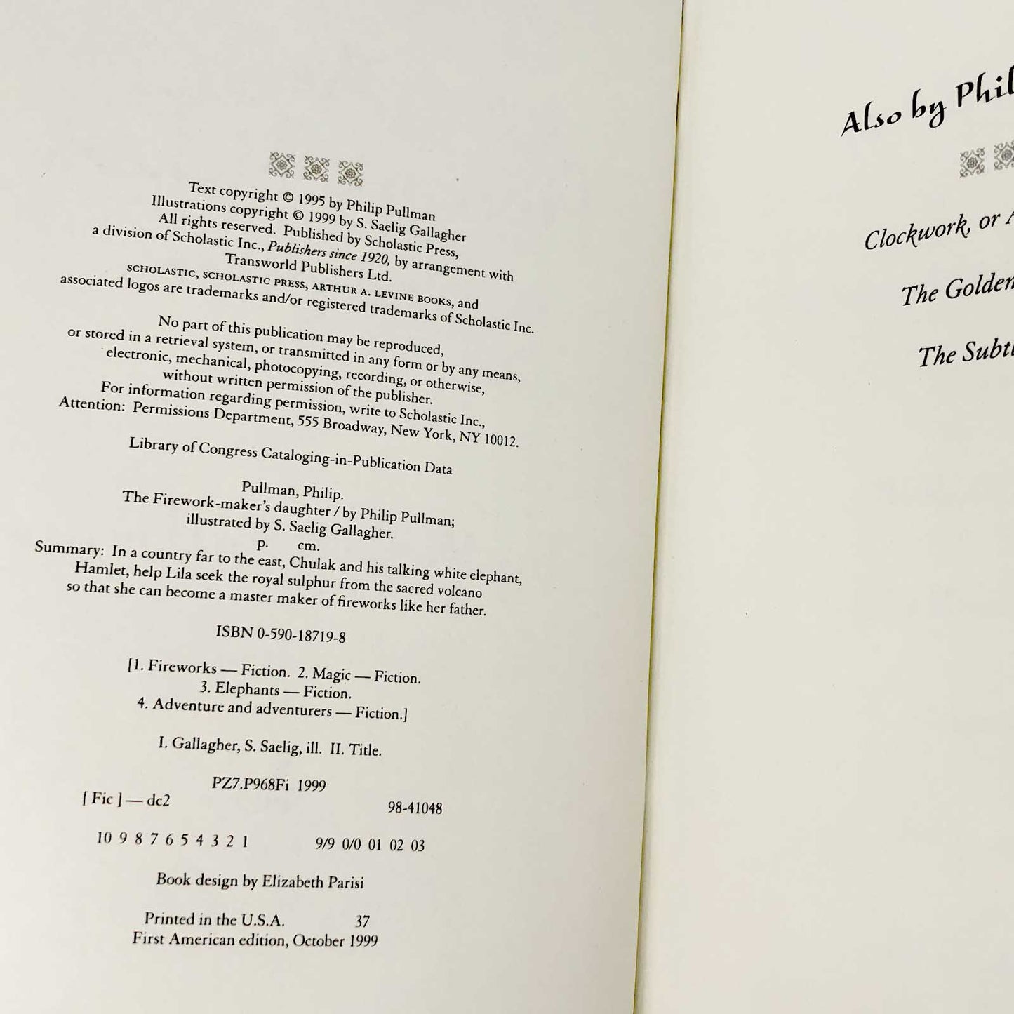 The Firework-Maker's Daughter by Philip Pullman [U.S. FIRST EDITION] 1999