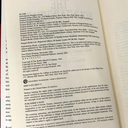 The Fountainhead by Ayn Rand [CENTENNIAL EDITION TRADE PAPERBACK] 2005 • Plume