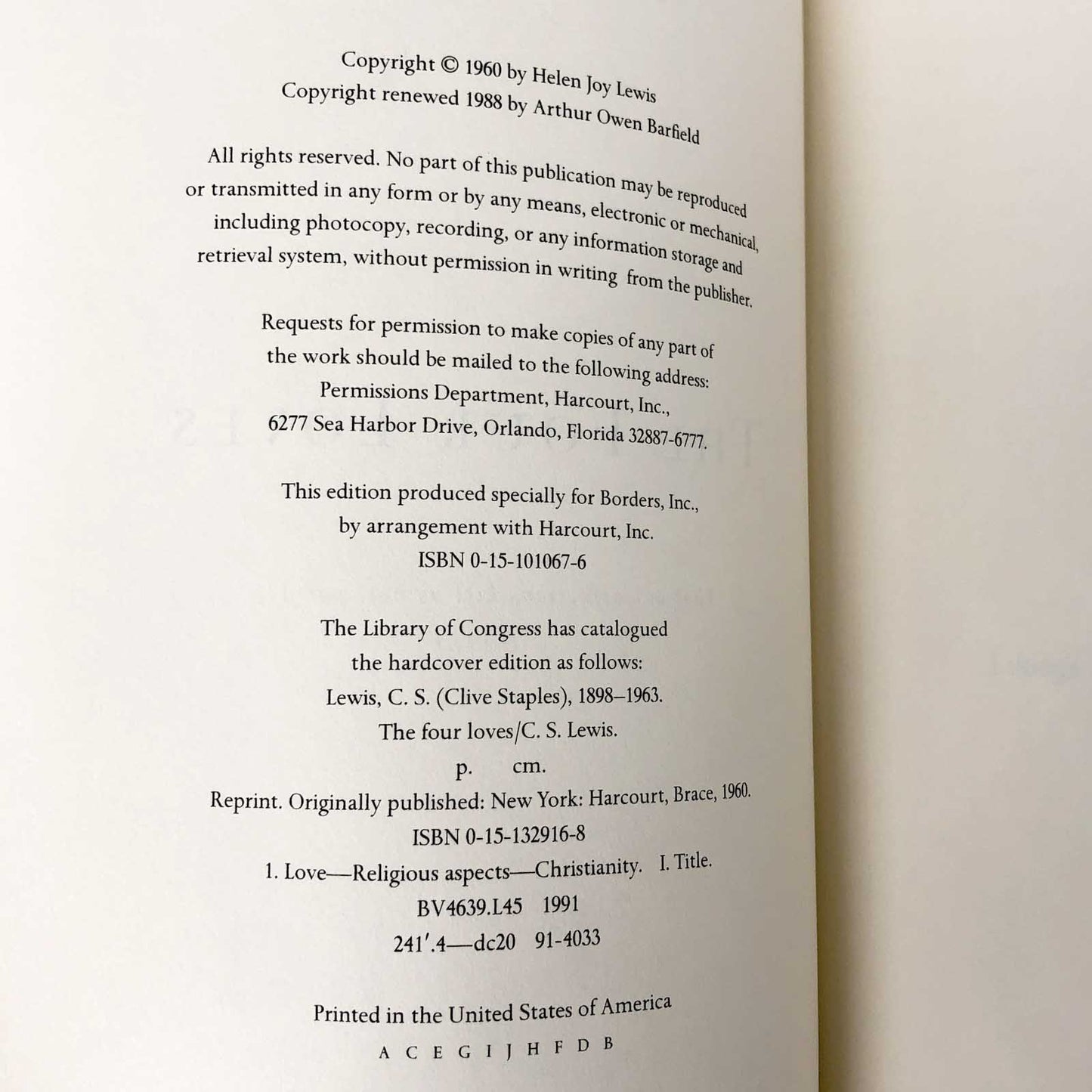 The Four Loves by C.S. Lewis [RARE HARDCOVER RE-ISSUE] • 1991 • Harcourt