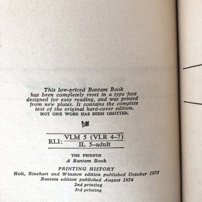 The Friends by Rosa Guy [FIRST EDITION PAPERBACK] 1974