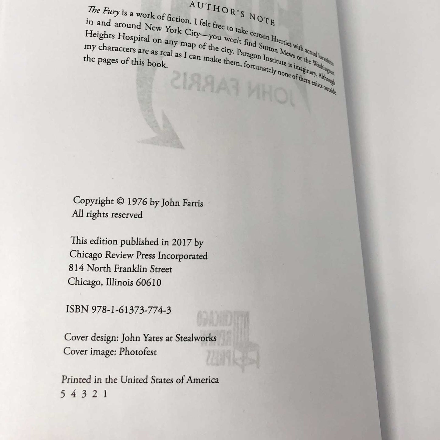 The Fury by John Farris [XL TRADE PAPERBACK] 2017 • Chicago Review Press