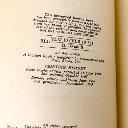 The Gay World: Male Homosexuality & the Social Construction of Evil by Dr. Martin Hoffman [1973 PAPERBACK]