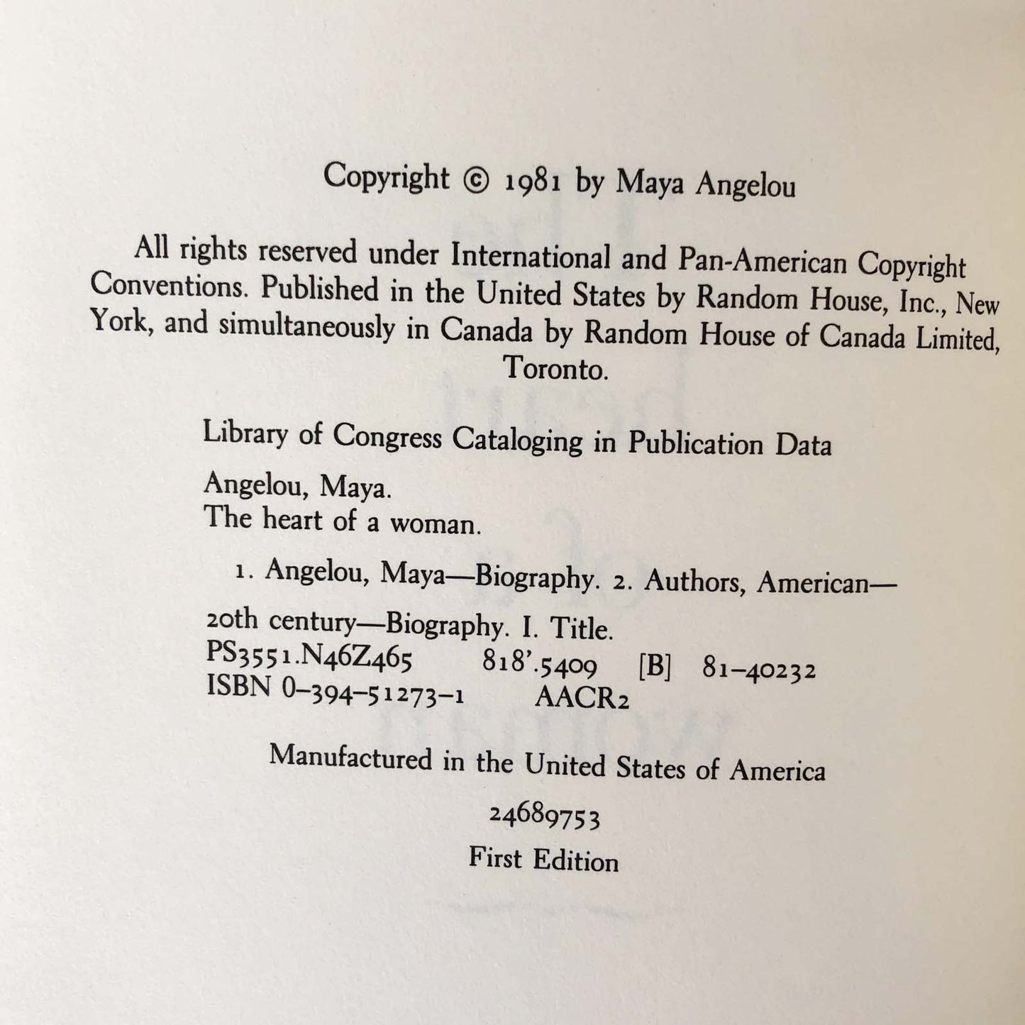 The Heart of a Woman by Maya Angelou [FIRST EDITION / FIRST PRINTING]