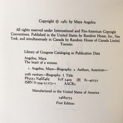 The Heart of a Woman by Maya Angelou [FIRST EDITION / FIRST PRINTING]