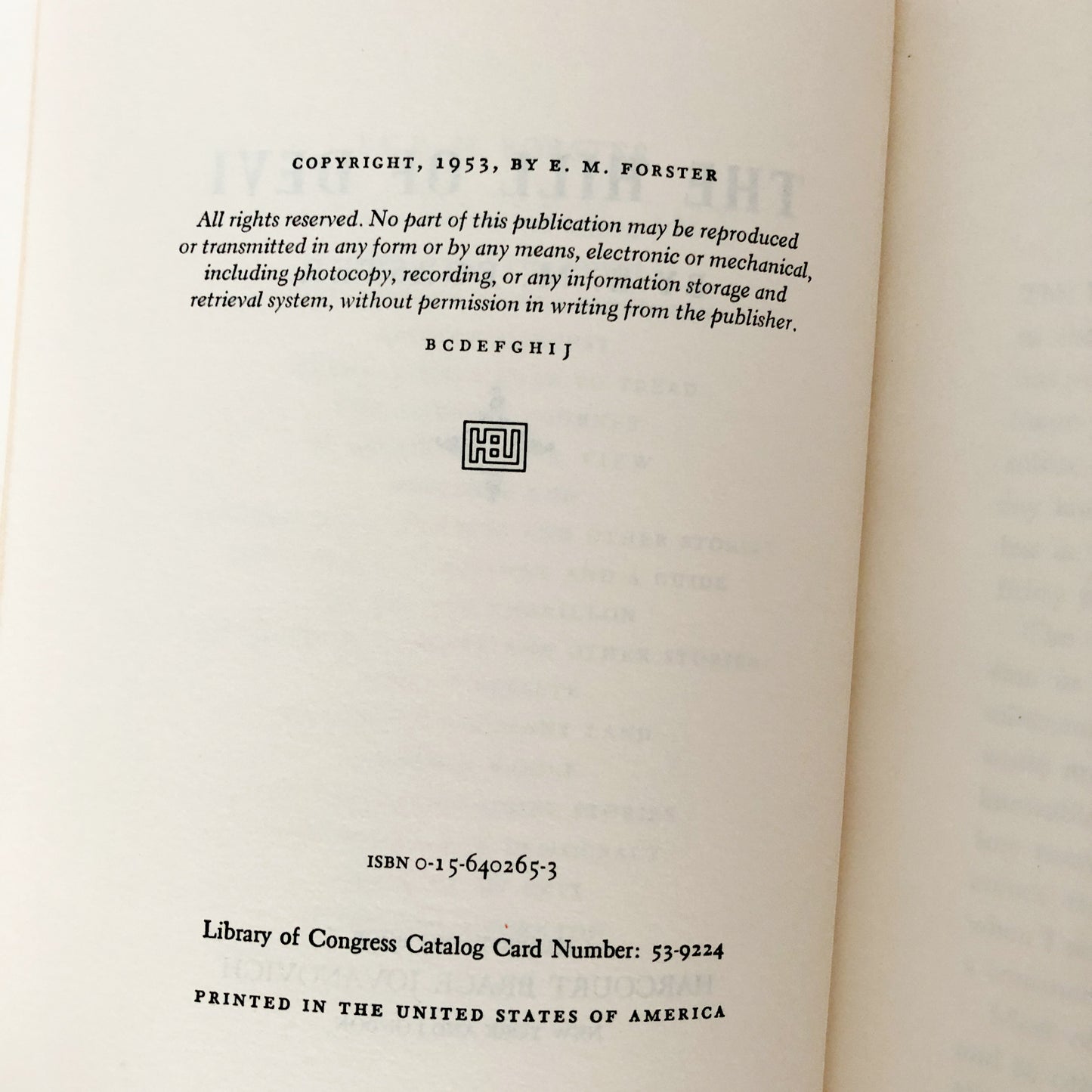 The Hill of Devi by E.M. Forster [FIRST PAPERBACK EDITION] 1953 • Harcourt