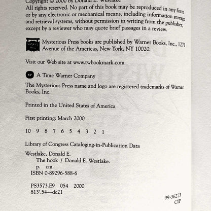 The Hook by Donald E. Westlake SIGNED! [FIRST EDITION / FIRST PRINTING]