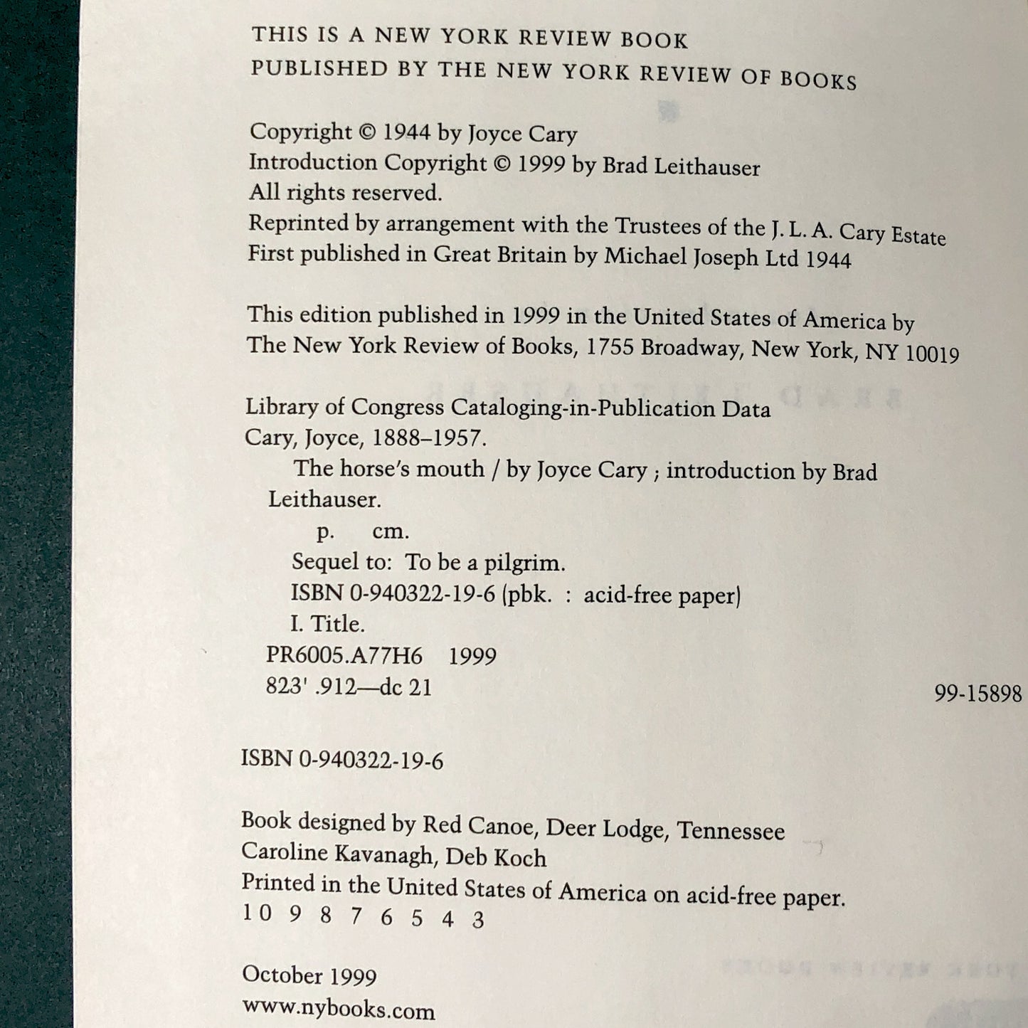 The Horse's Mouth by Joyce Cary [NYRB TRADE PAPERBACK] 1999
