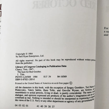 The Hunt For Red October by Tom Clancy [FIRST EDITION / 1984] Jack Ryan #3