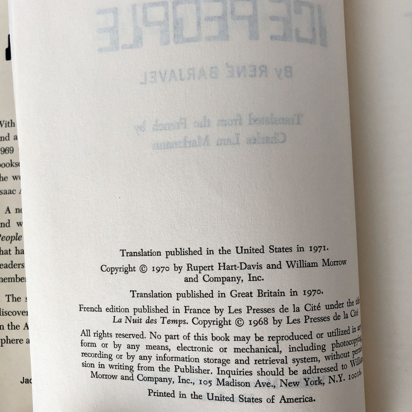 The Ice People by René Barjavel [BOOK CLUB EDITION / 1971]