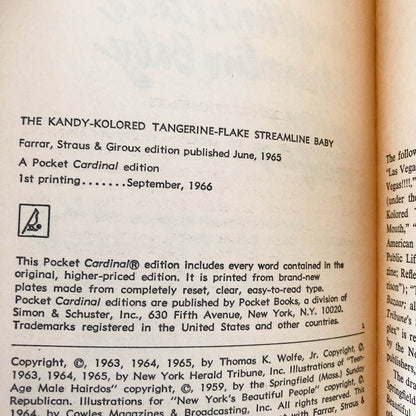 The Kandy-Kolored Tangerine-Flake Streamline Baby by Tom Wolfe [FIRST PAPERBACK PRINTING] 1966 • Pocket