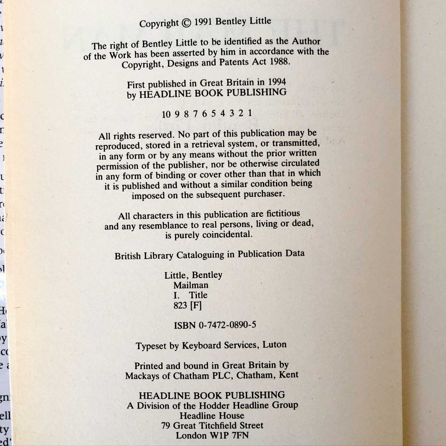 The Mailman by Bentley Little [U.K. FIRST EDITION / FIRST PRINTING] 1994