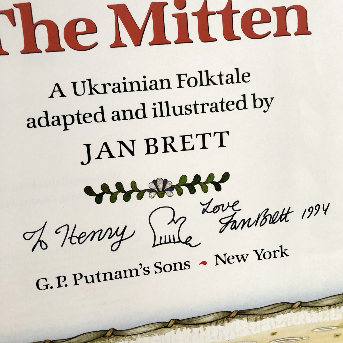The Mitten by Jan Brett SIGNED! [FIRST EDITION / 1989]