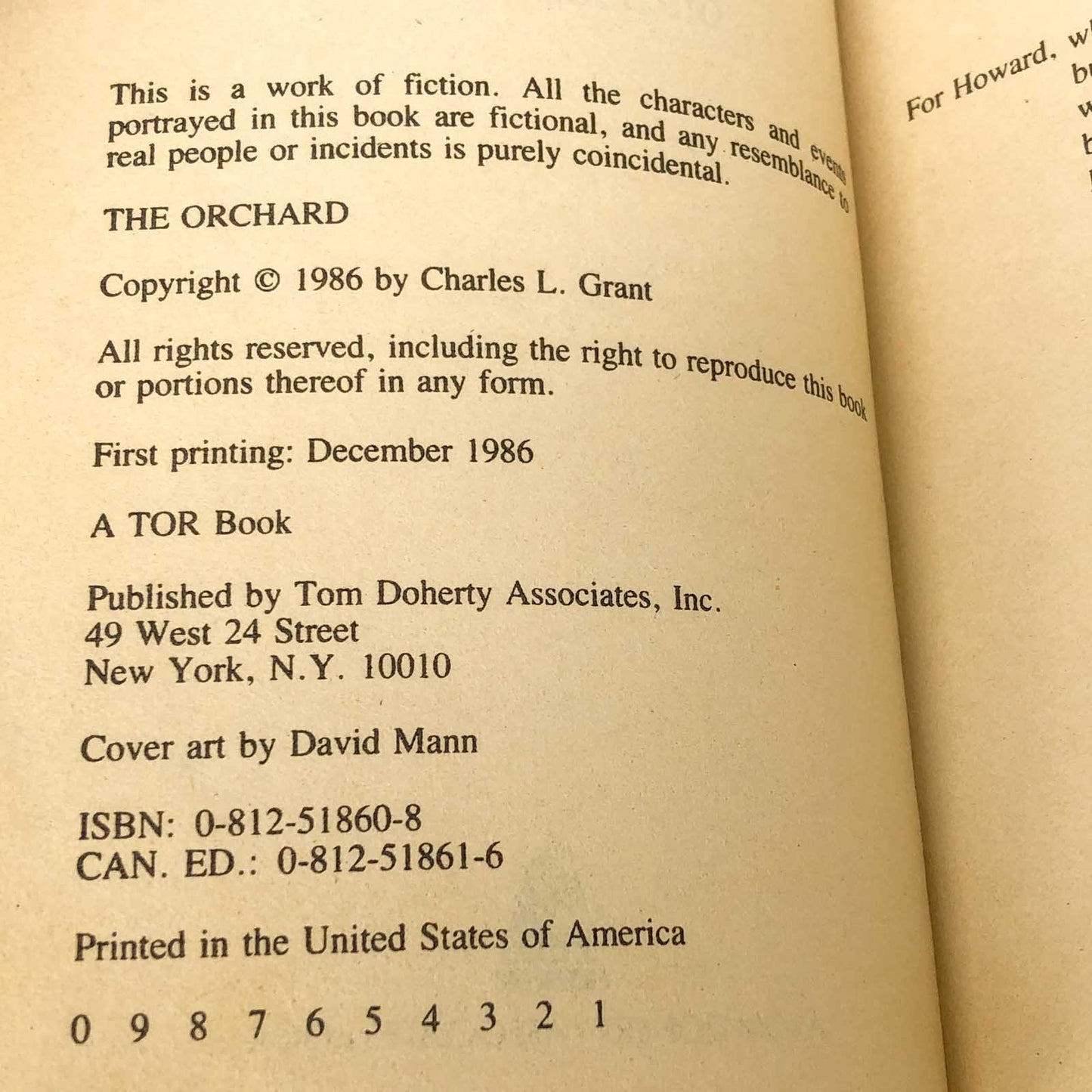 The Orchard by Charles L. Grant [FIRST PAPERBACK PRINTING] 1986 • TOR Horror